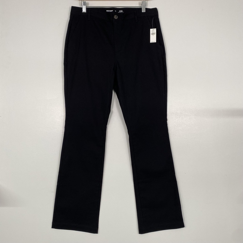 NWT Old Navy Pants Womens 10 Black High Rise Flare Chino Adjustable Waist School